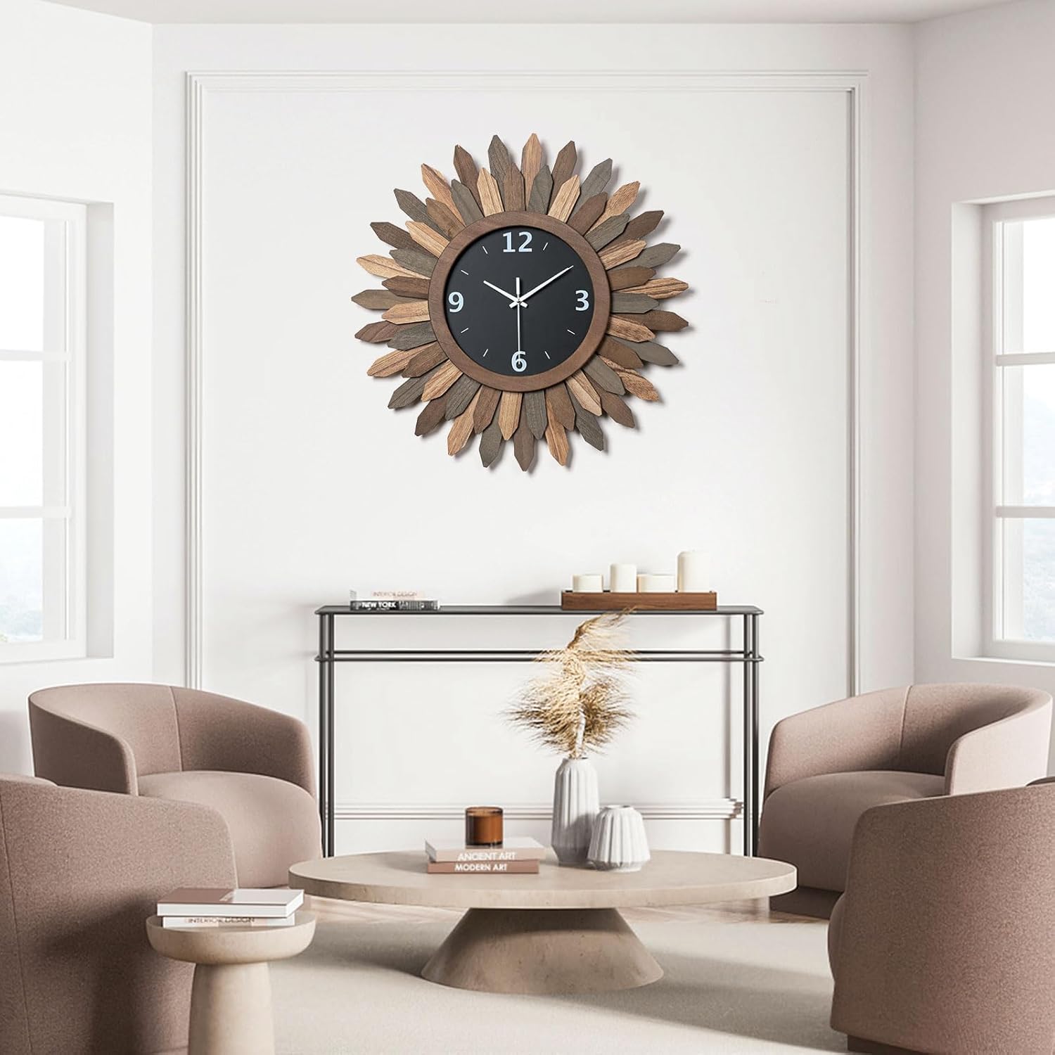 Battery Operated Boho Brown Wall Clock — 21" - View 4