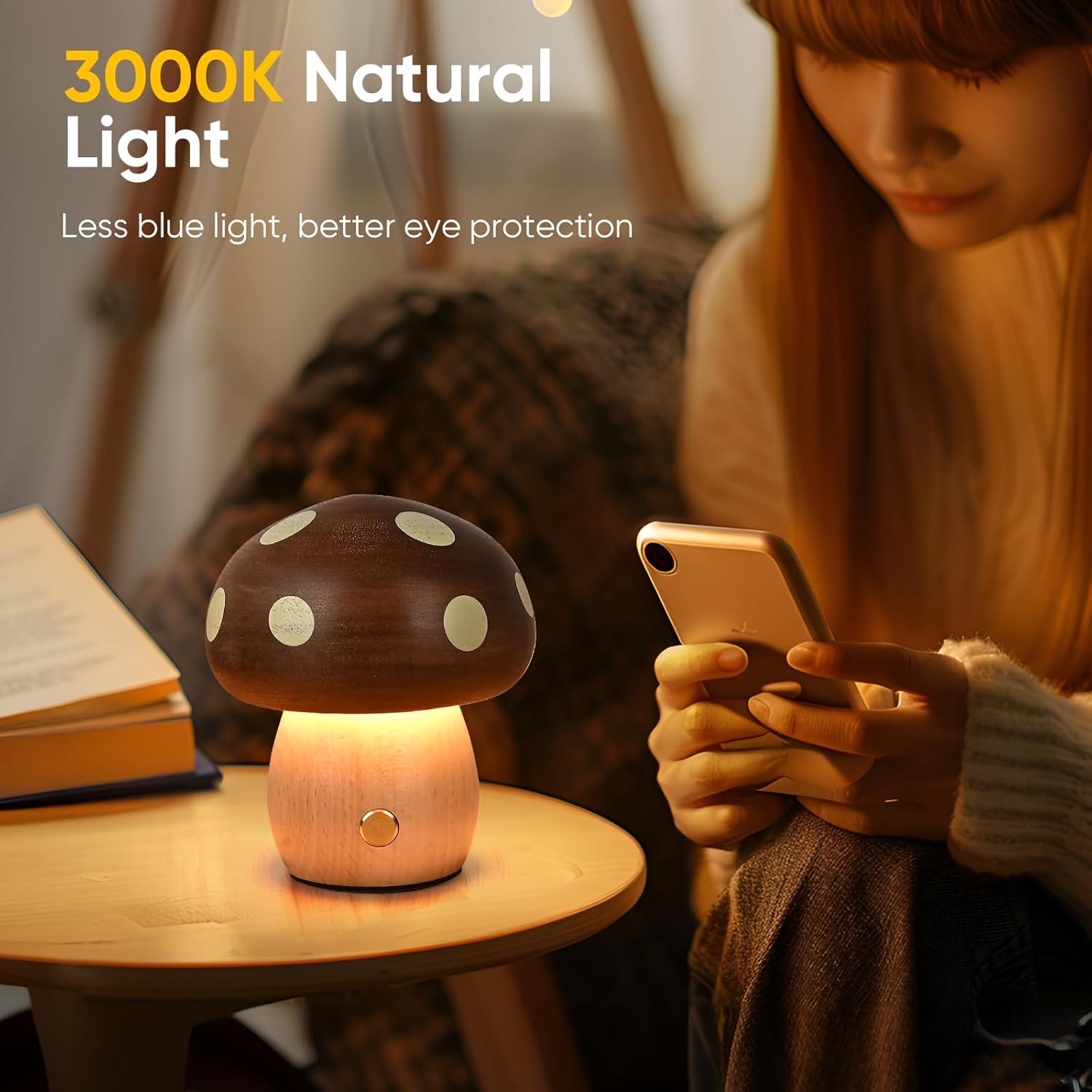 Cordless Wood Bedside Lamp - View 3