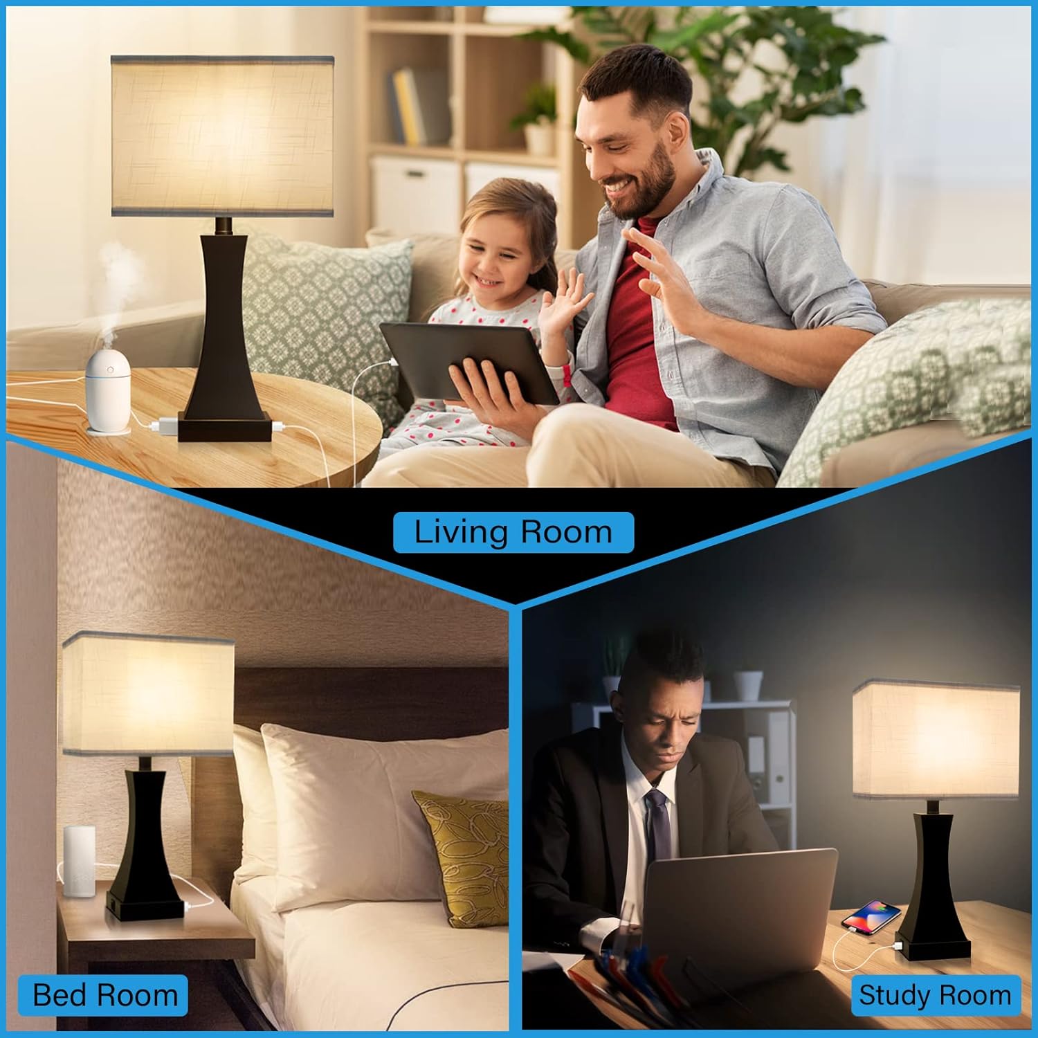 Dimmable Black Bedside Lamp — 21.6" - View 5