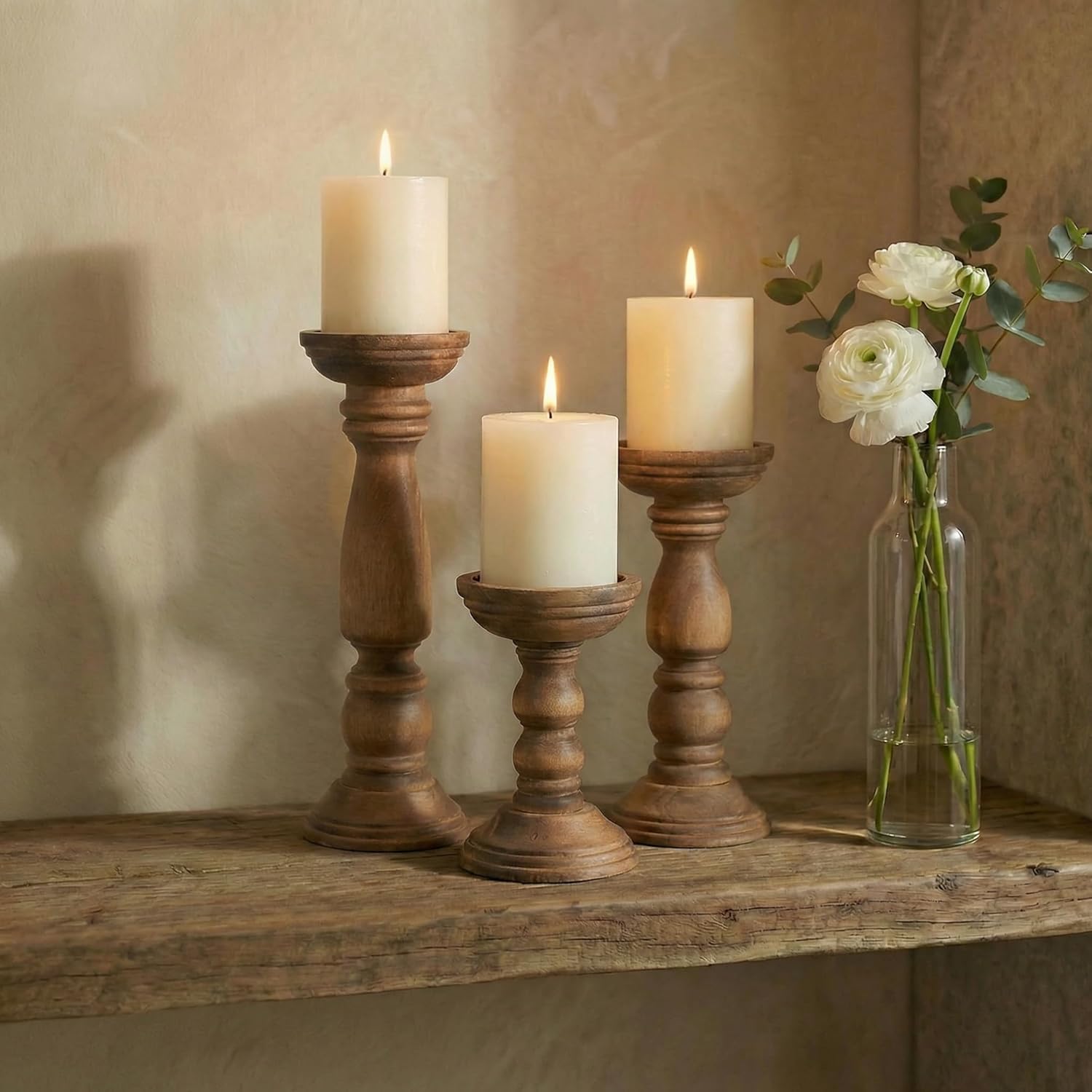 Vintage Farmhouse Beige Pillar Candle — 12" - View 5