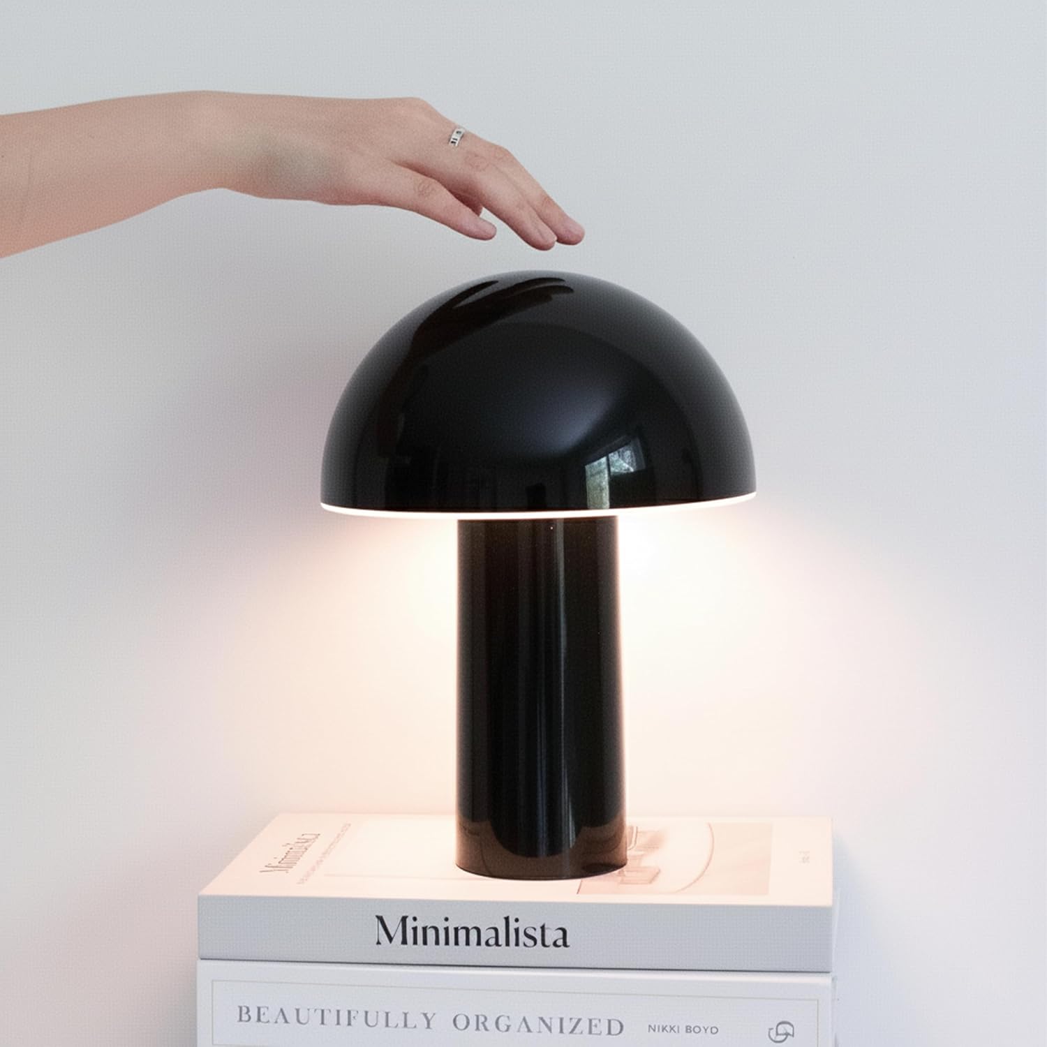 Cordless Modern Beige Table Lamp — 10" — Black