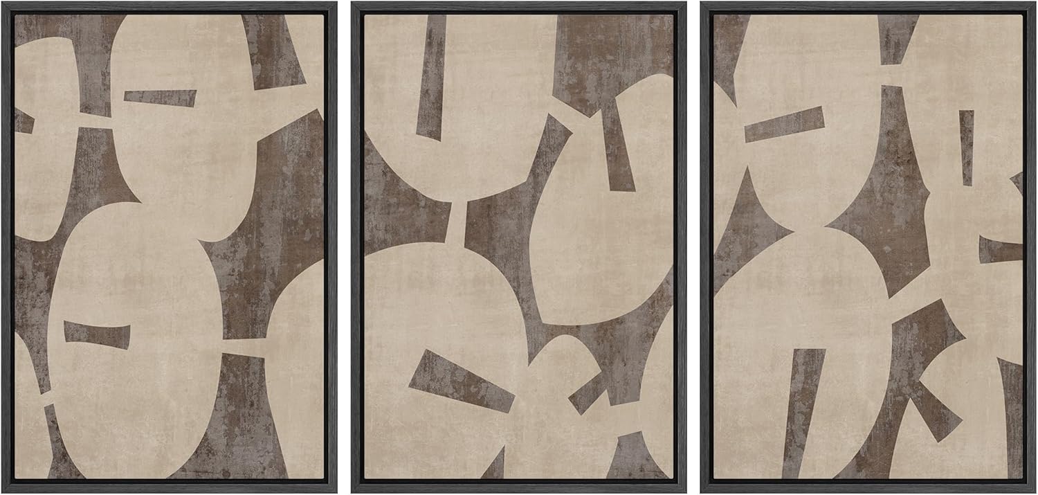 Modern Framed Wall Art — 16" — 24"x36"x3 Panels Black