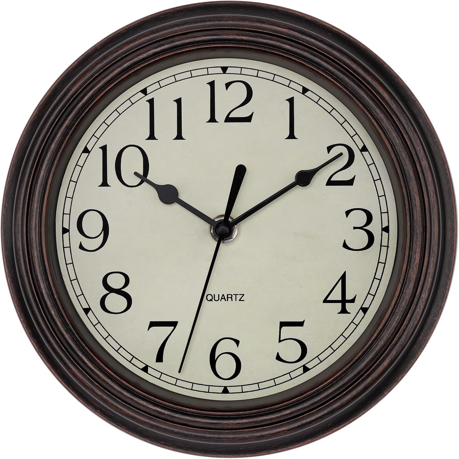 Battery Operated Mid-Century Black Wall Clock — 12" — Bronze Retro