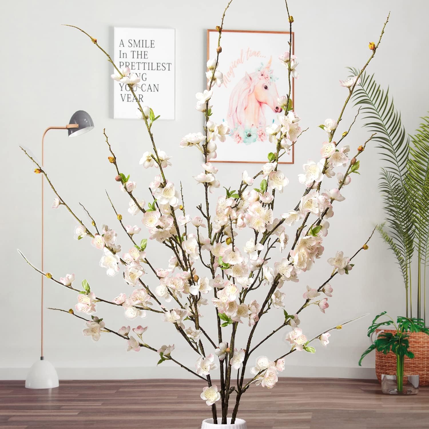Pink Artificial Plant — 34.45" — White