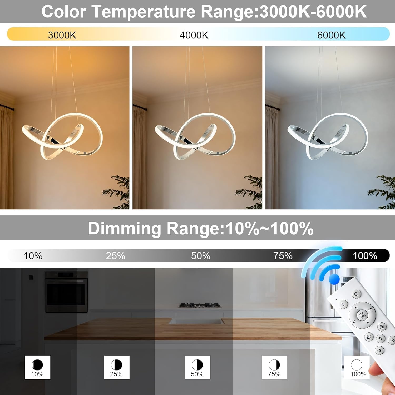 Dimmable Modern Black Chandelier — 7" - View 3