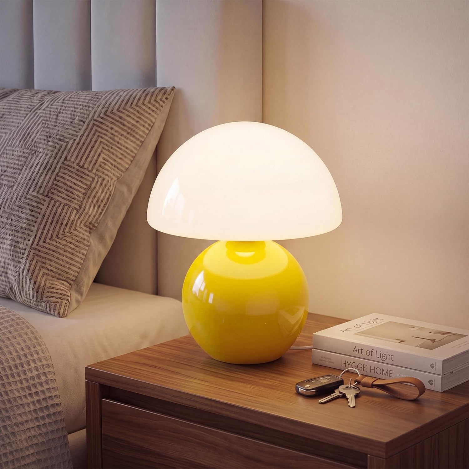Mid-Century Beige Table Lamp — Yellow