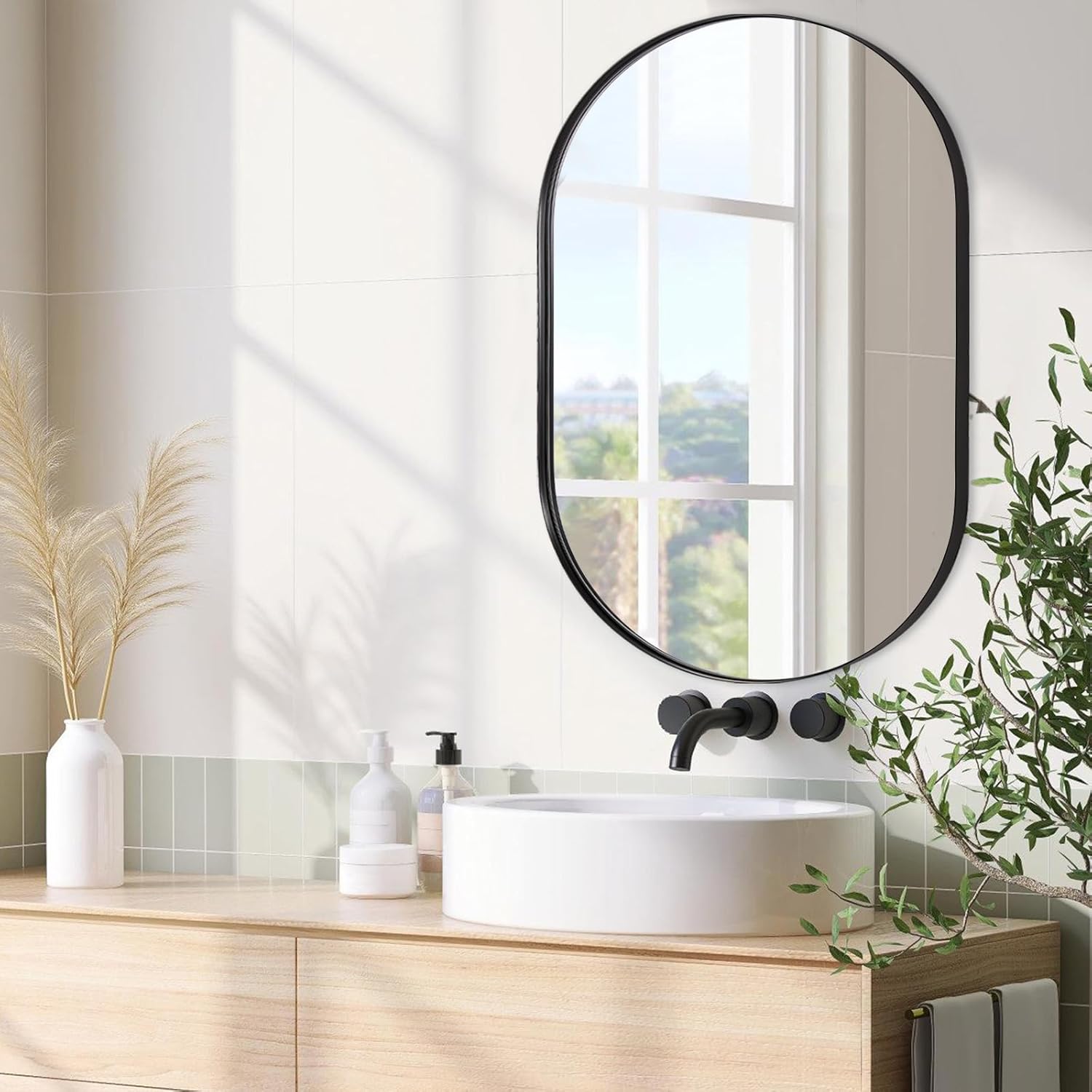 Oval Luxe Black Mirror — 1" — Black
