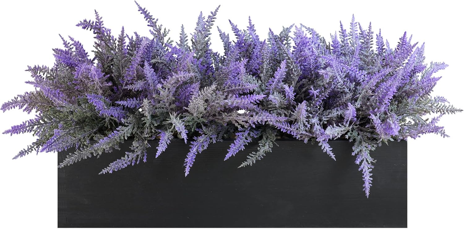 Rectangular Farmhouse Wood Artificial Plant — 14" — Lavender in Black