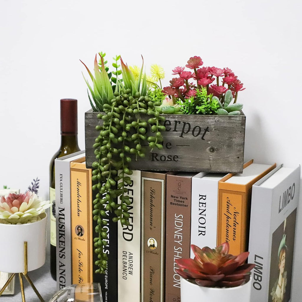 Rectangular Farmhouse Wood Faux Succulent - View 5