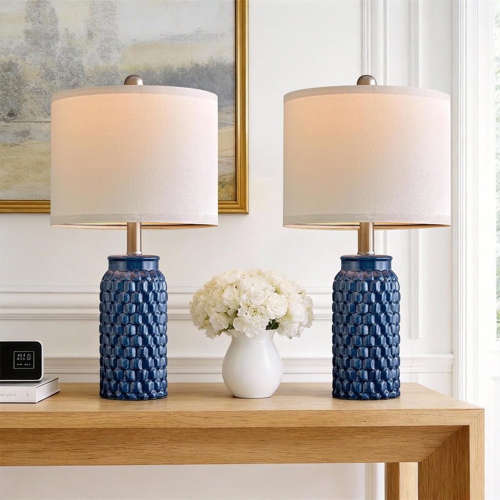 Farmhouse Beige Bedside Lamp — 20.5" — C 20.5" Dark blue-2 Pack