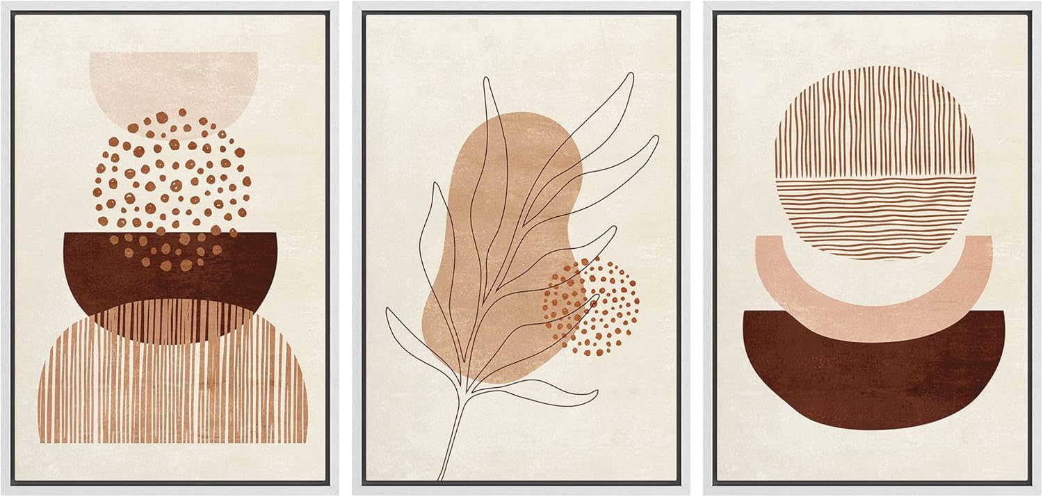 Framed Boho Fabric Wall Art — 16" — 24" x 36" x 3 Panels WHITE