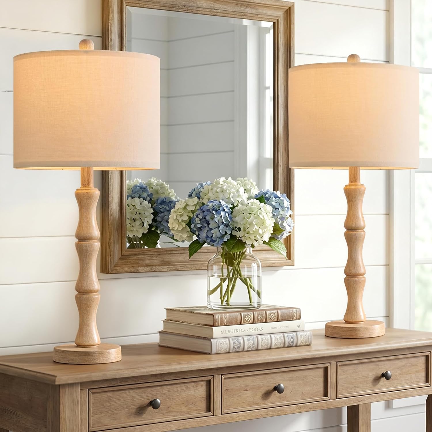 Linen Farmhouse Brown Bedside Lamp — 20.5" — MEDIUM 25“-Burlywood Color