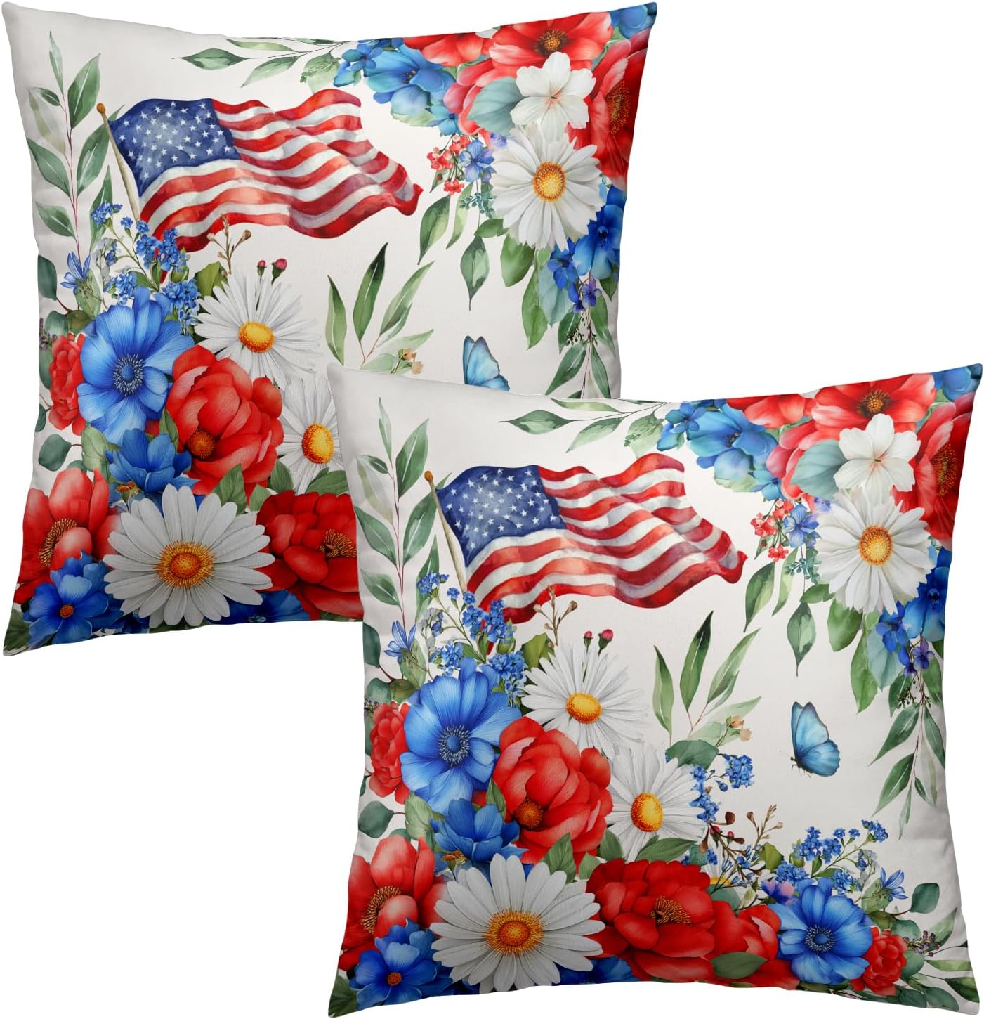 Vintage Boho Black Pillow Cover — 18" — Patriotic Flower