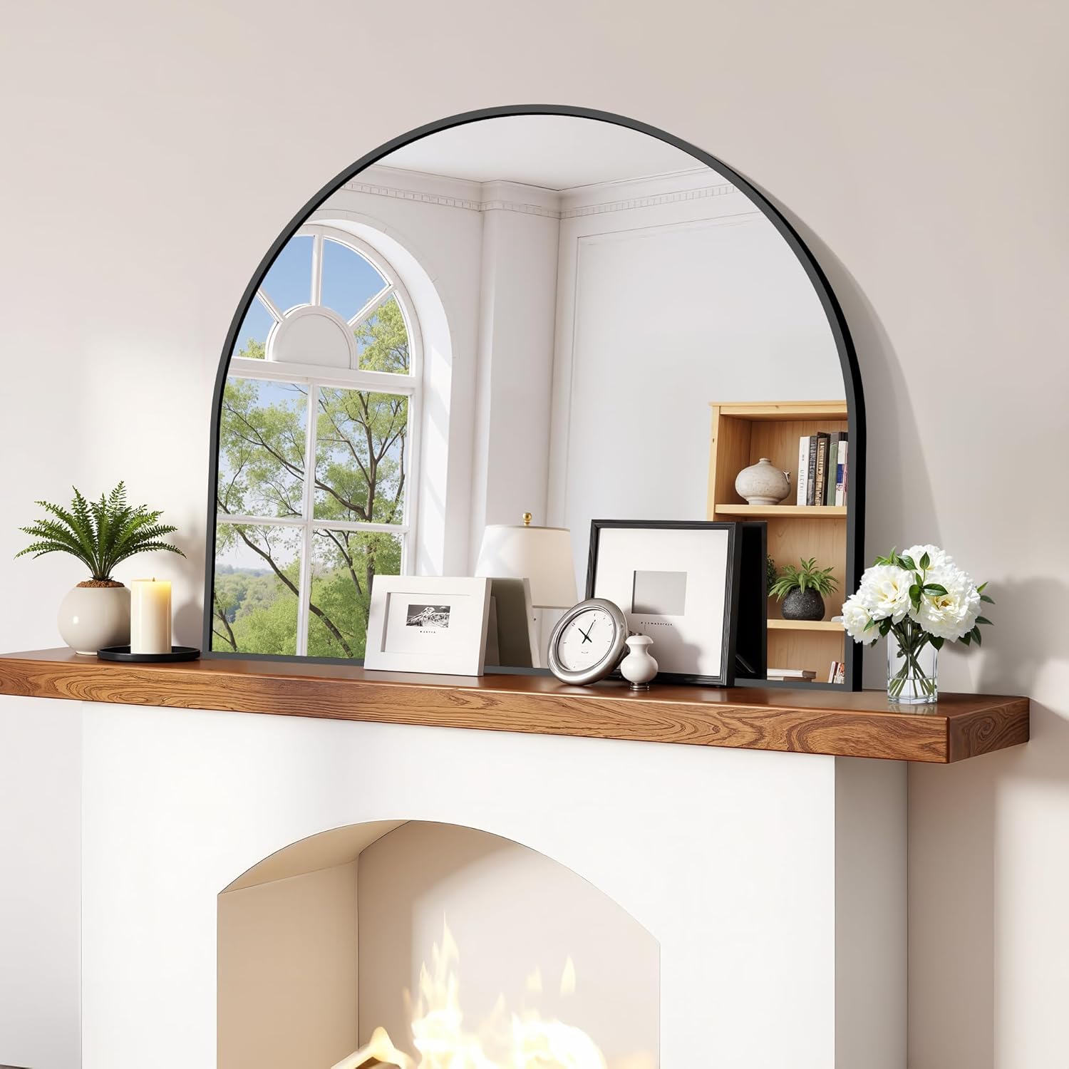 Rectangular Luxe Black Mirror — 30" — Arched Frame Black