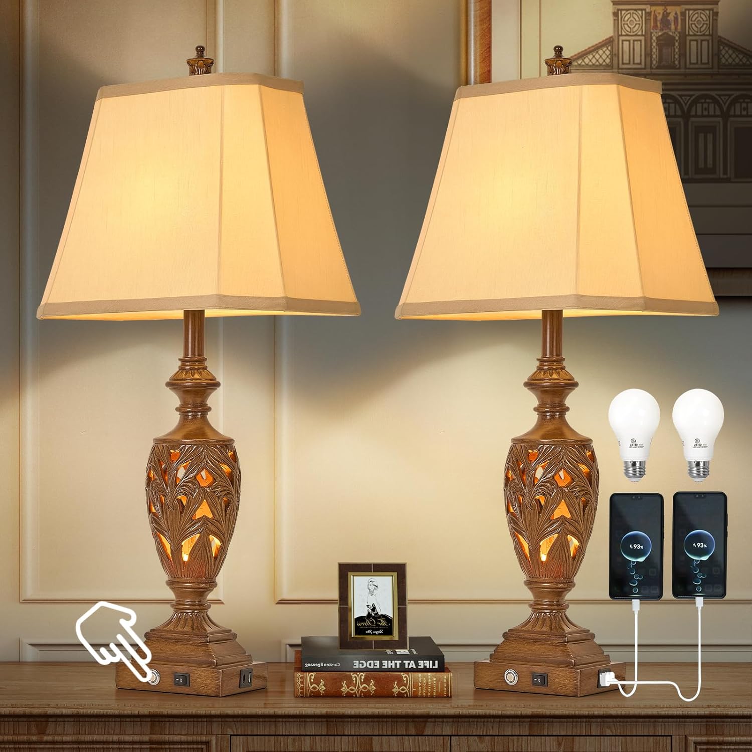 Dimmable Beige Desk Lamp — 29.5" — Bronze