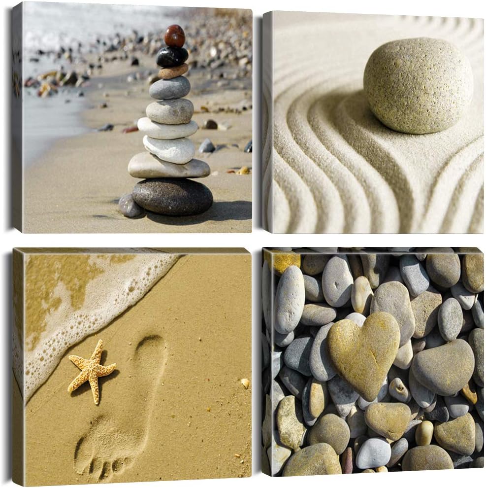 Framed Modern Beige Wall Art — 12" — Seaside and Stones