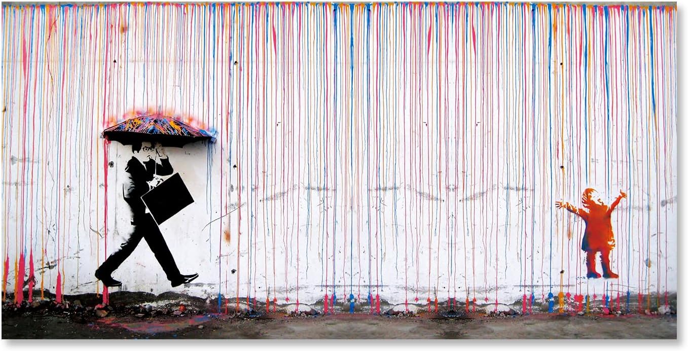 Framed Metal Canvas Wall Art — 12" — Colorful Rain Graffiti