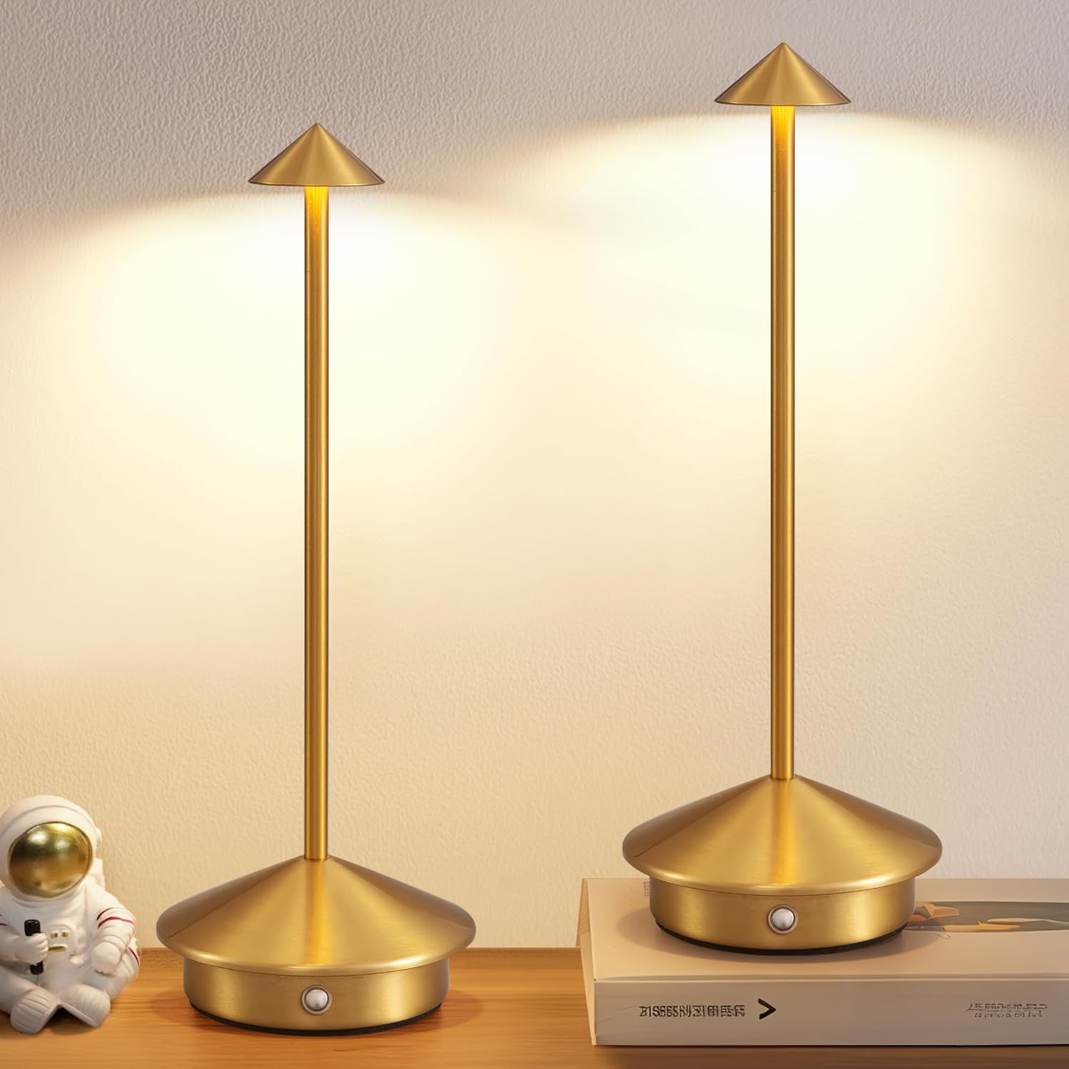 Cordless Modern Black Desk Lamp — Set of 2 — Gold (2 Pack)