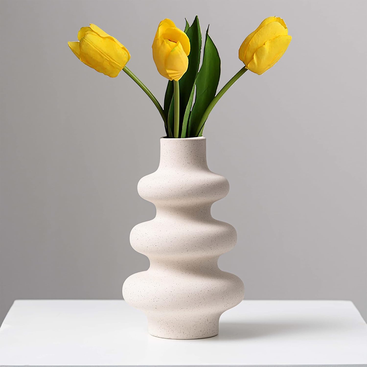 Round Boho White Flower Vase — Off White a