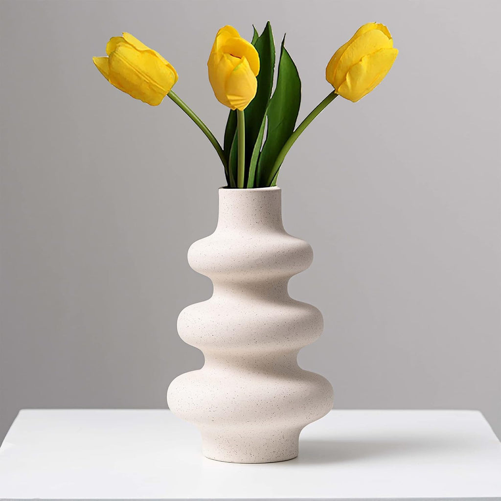 Round Boho White Flower Vase — Off White a