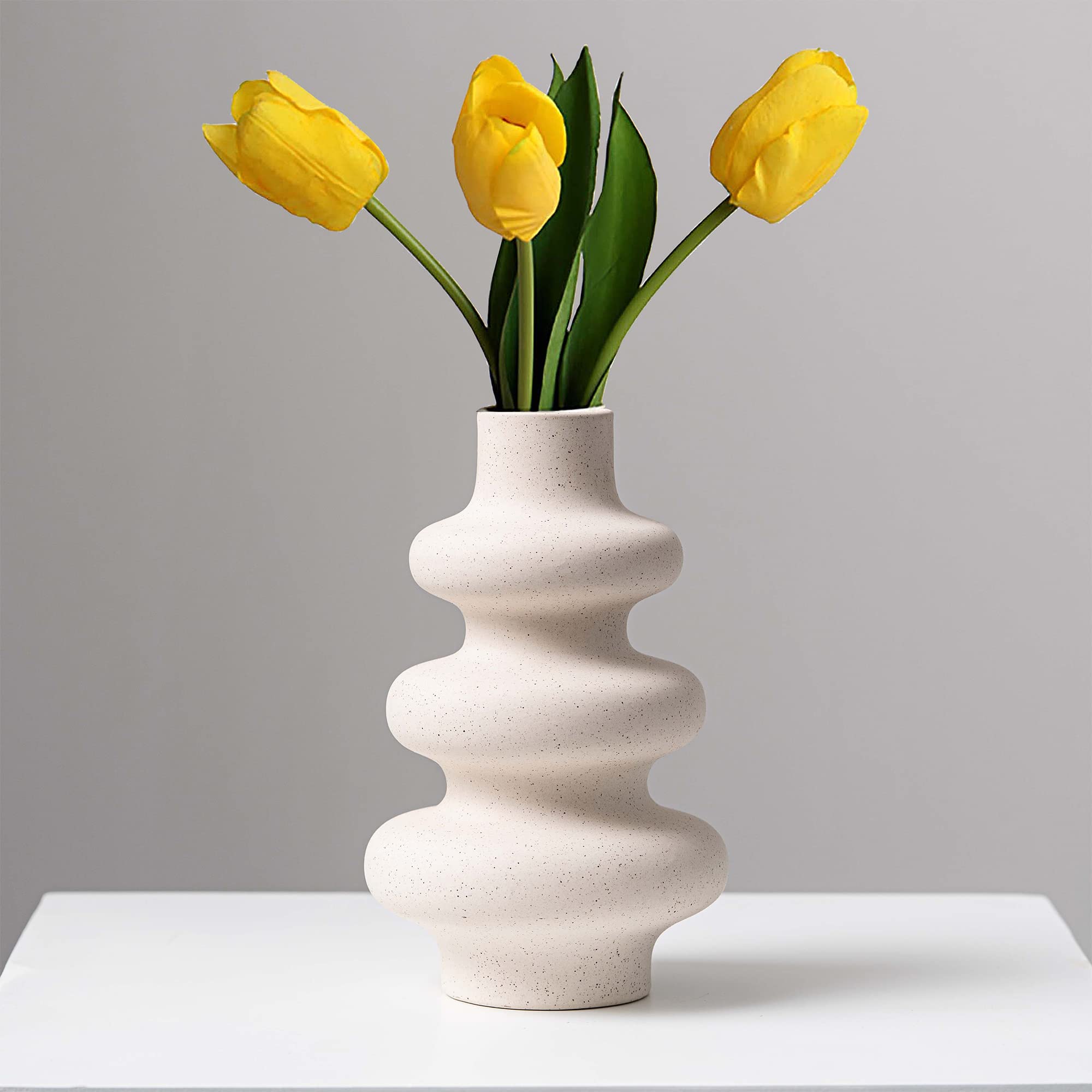 Round Boho White Flower Vase