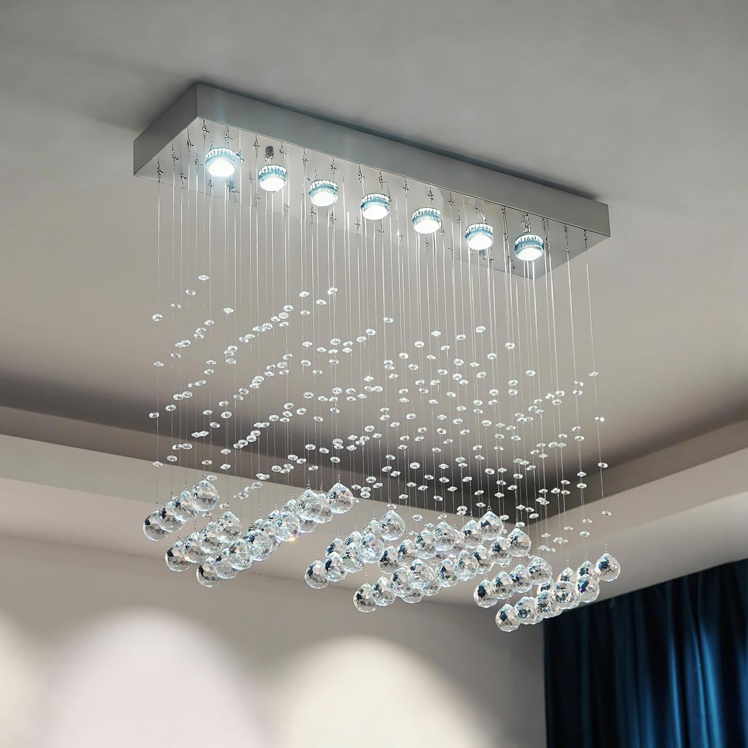 Rectangular Luxe Gold Chandelier — 23.6" — 08-Silver-L23.6" x W10" x H27.6"