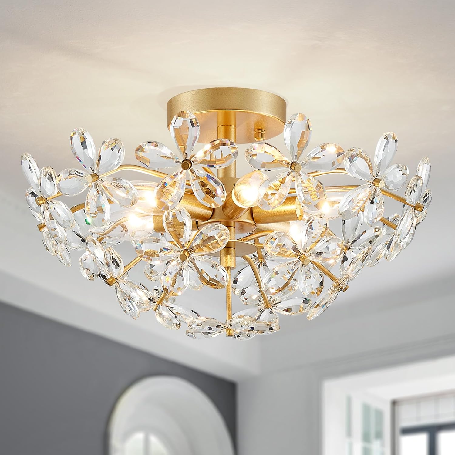 Luxe Black Chandelier — 5-Light — Gold, 6 Lights