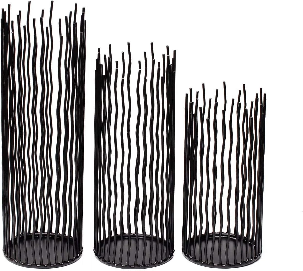 Modern Black Pillar Candle — Set of 3 — Metal-black