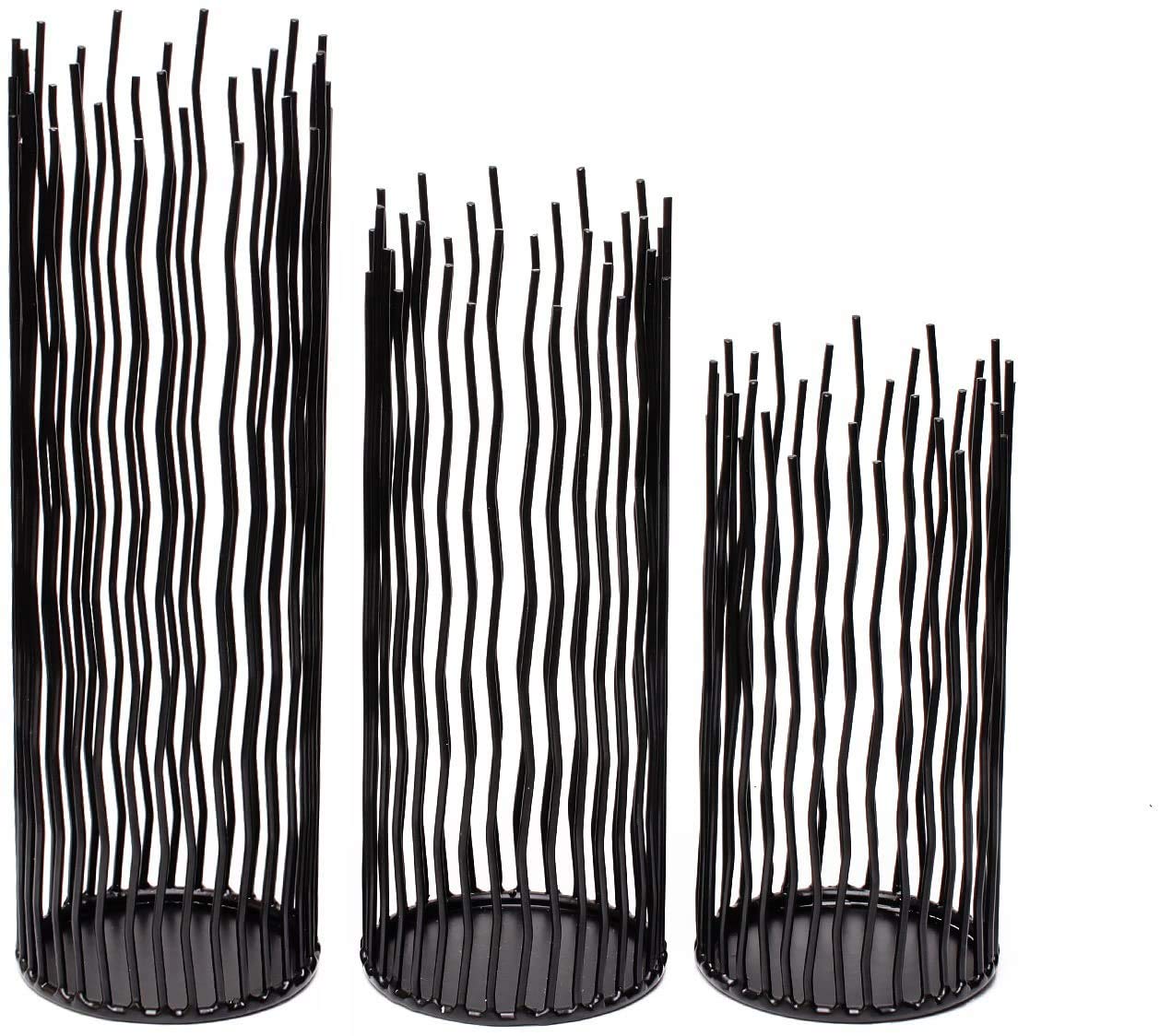 Modern Black Pillar Candle — Set of 3