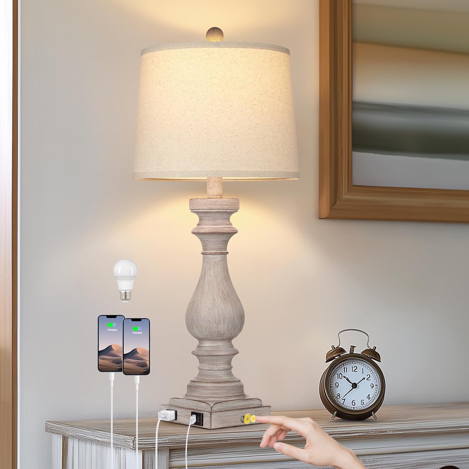 Dimmable Mid-Century Beige Nightstand Lamp — 27.5" — 1Pack Grey