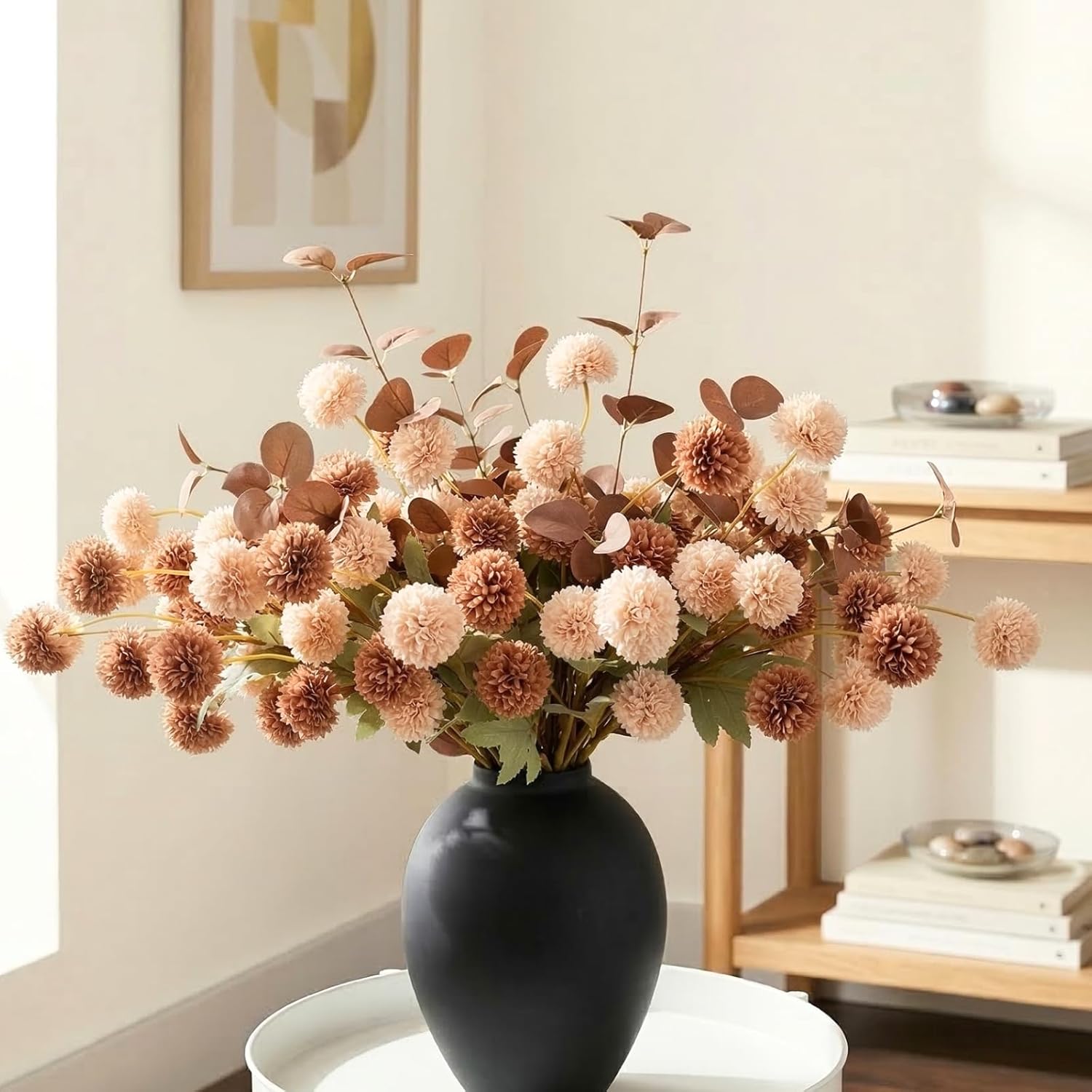 Pom Pom Beige Artificial Flowers — Beige & Brown