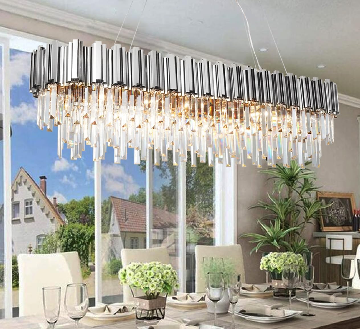 Round Luxe Gold Chandelier — 6-Light — Chrome Oval 51 inch
