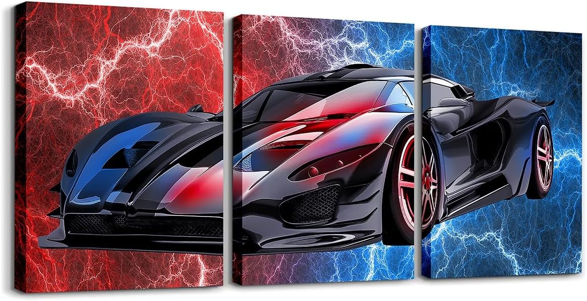 Modern Black Canvas Wall Art — 12" — Red and Blue