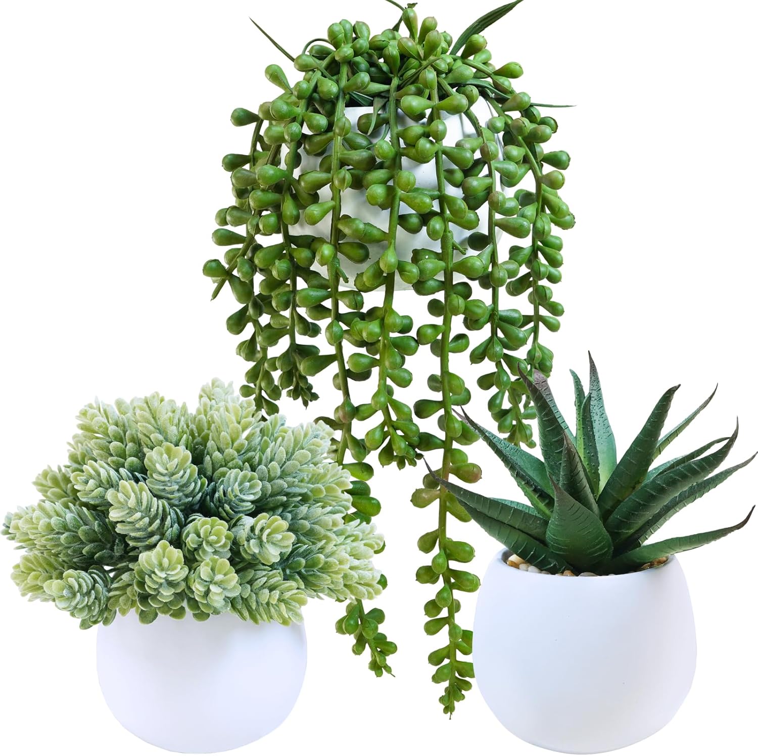 Black Artificial Plant — Set of 3 — White Pots