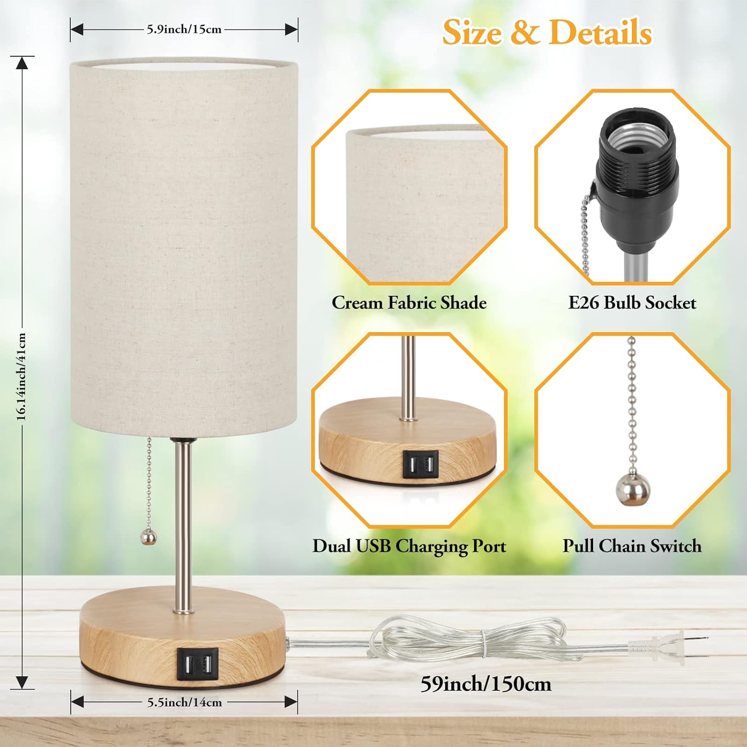 USB Modern Beige Desk Lamp — Set of 2 - View 5