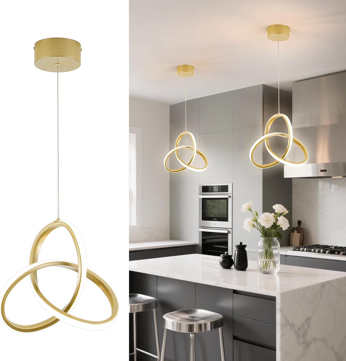 Adjustable Modern Black Pendant Light — Gold Flower 4000K