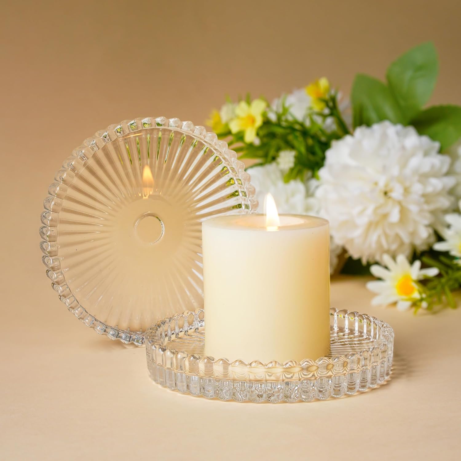 Round White Pillar Candle — 5" - View 3