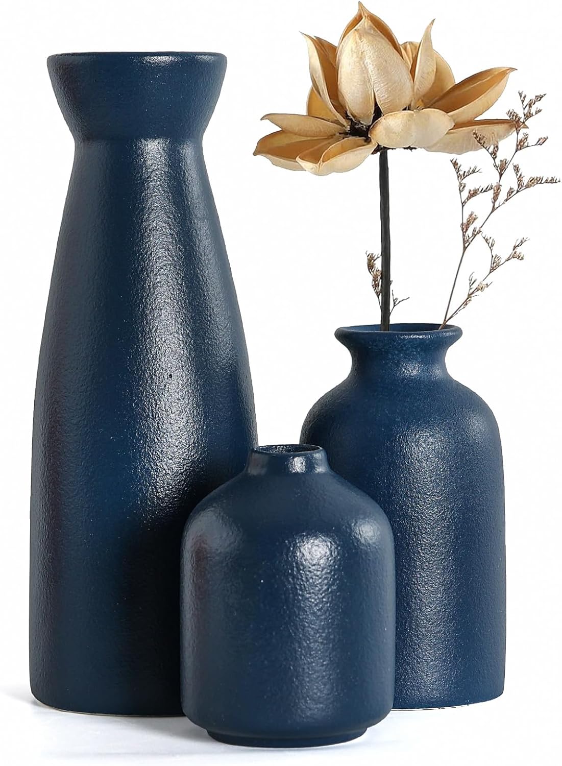 Farmhouse Beige Flower Vase — Set of 3 — 3set-blue