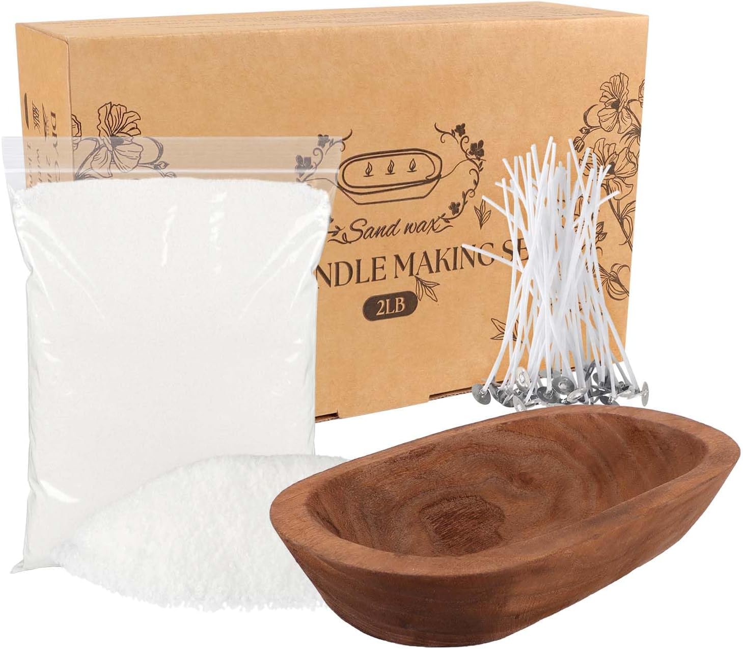 White Candle — Pearl wax-2lbWith wooden bowls