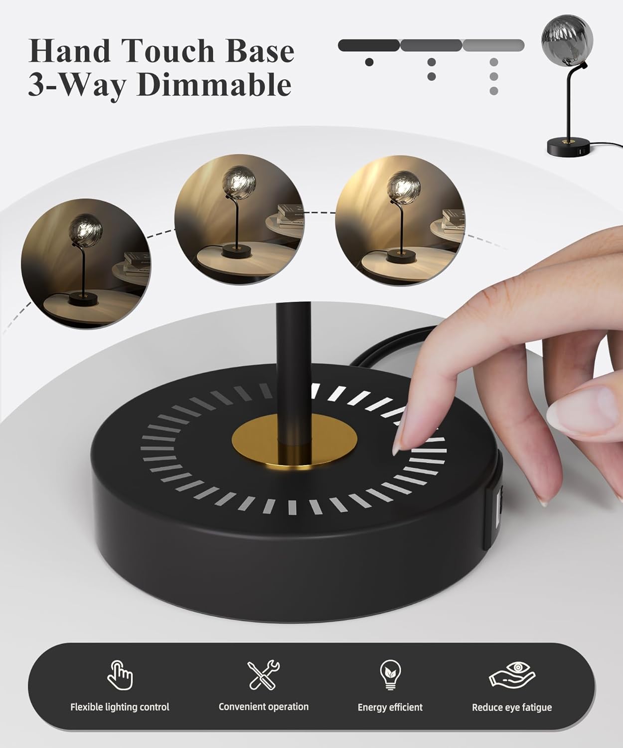 Dimmable Mid-Century Glass Table Lamp - View 6