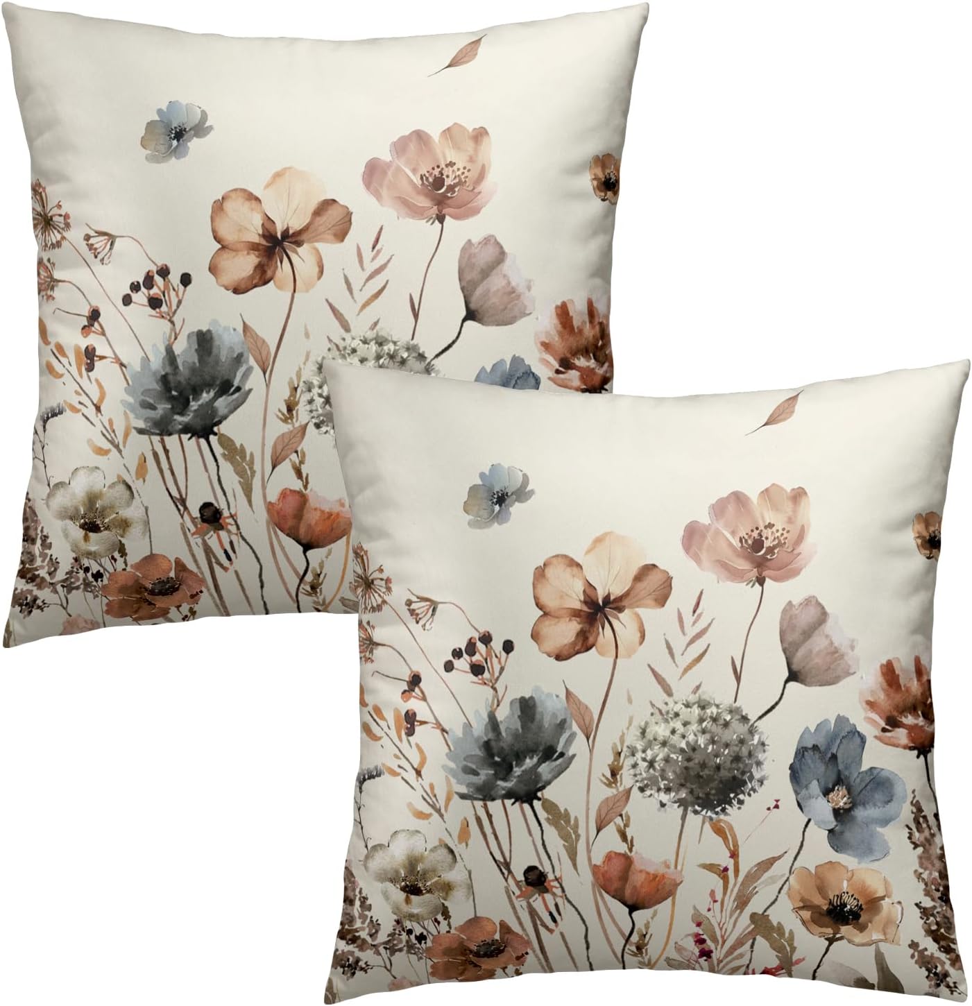 Vintage Boho Black Pillow Cover — 16" — Blue Brown Flower