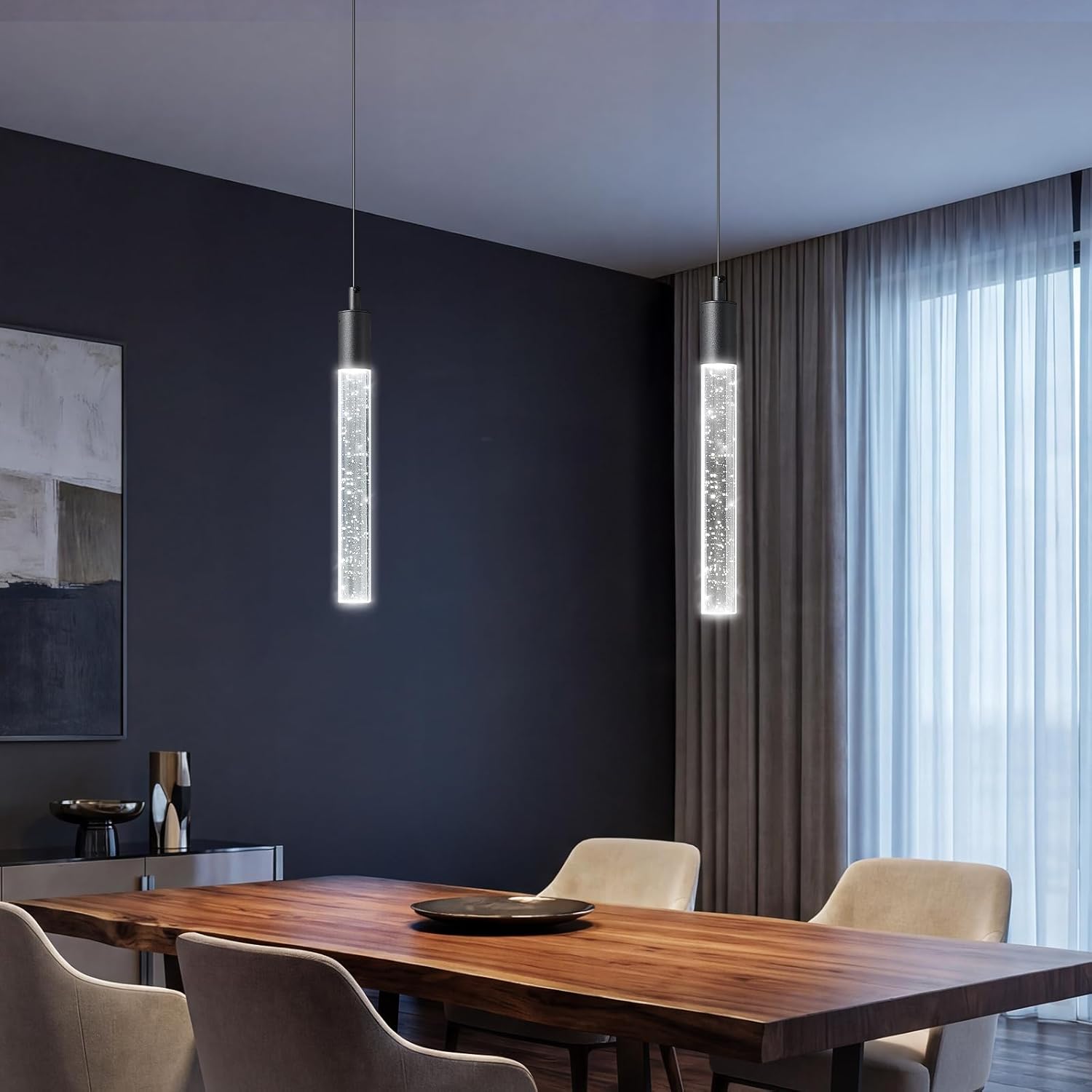 Dimmable Luxe Black Pendant Light — 2-Light — Black