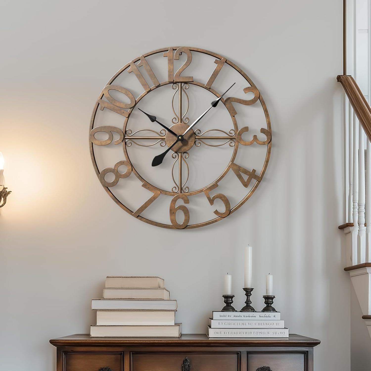 Battery Operated Black Wall Clock — 24" — Bronze Arabic Number