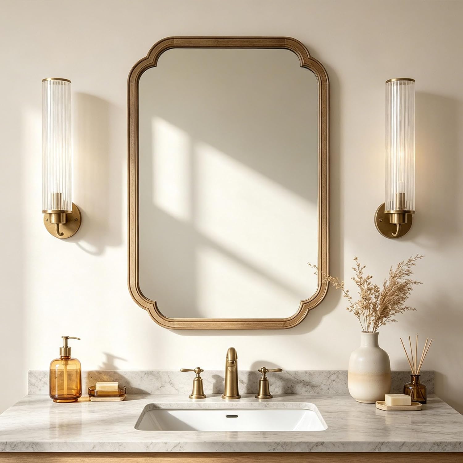 Farmhouse Beige Wall Mirror — 36" — Honey a