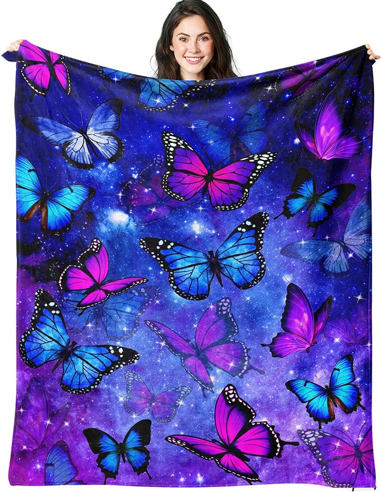 Black Throw Pillow — 50" — Blue-butterfly