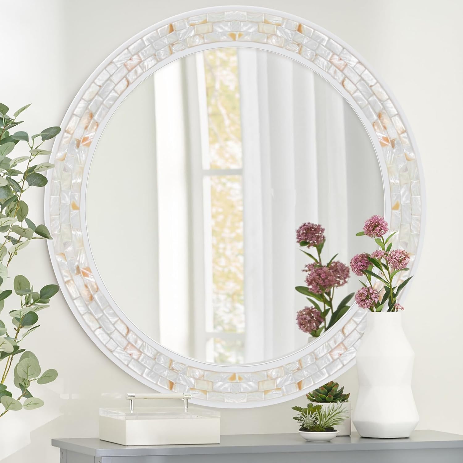 Framed Brown Wall Mirror — 30" — 36"L x 36"W