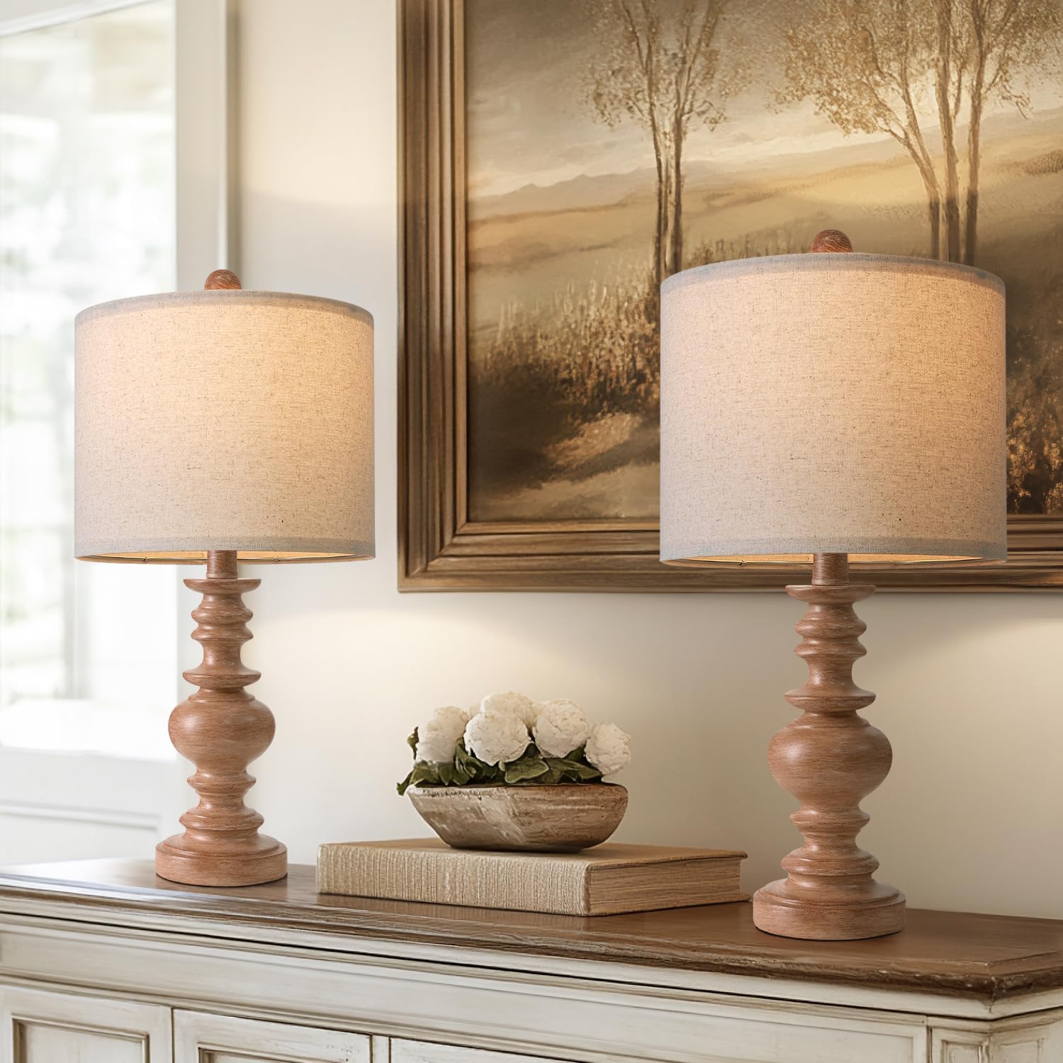 Linen Farmhouse Black Desk Lamp — 20.5" — Light Brown