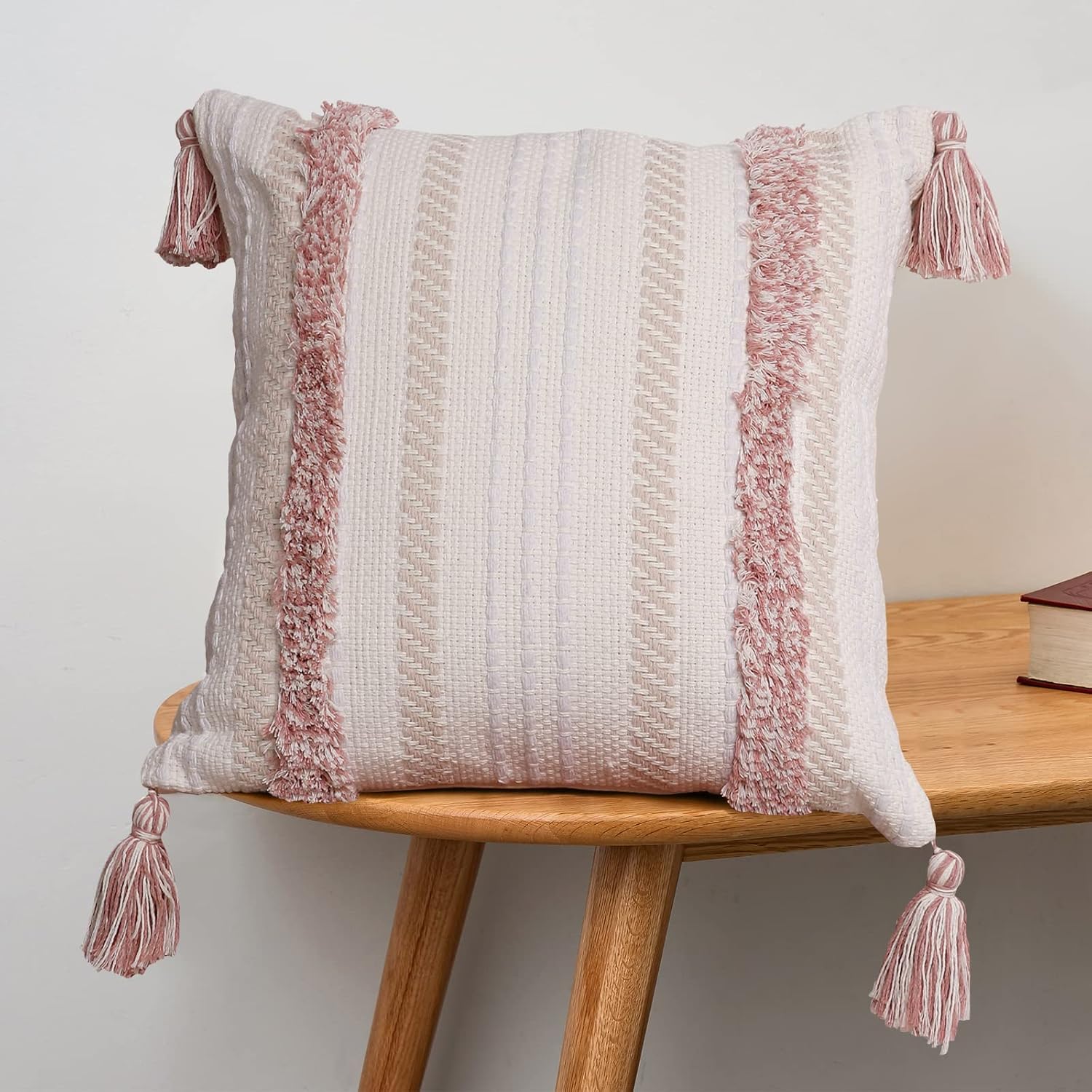 Tufted Boho Pink Throw Pillow Cover — 20" — 22" x 22" (Pack of 1)