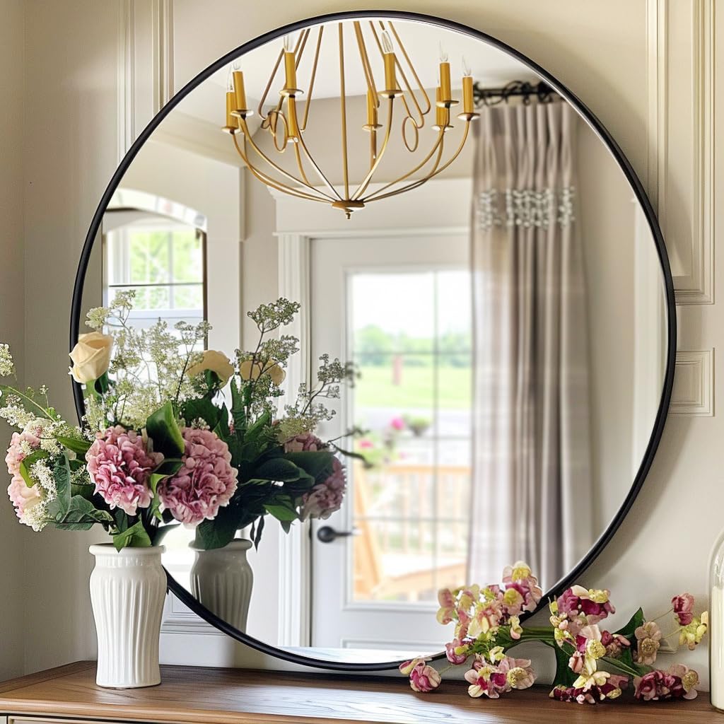 Round Black Wall Mirror — 30"