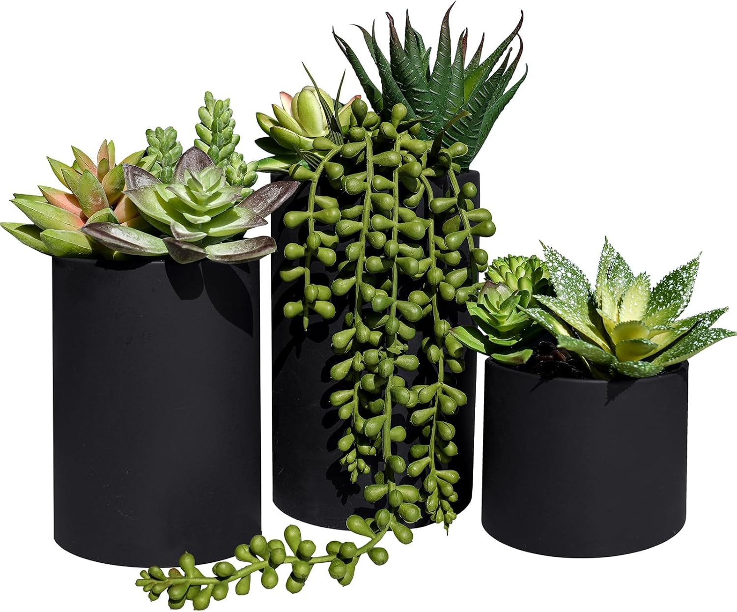 Black Artificial Plant — Set of 3 — Black Planter Pots